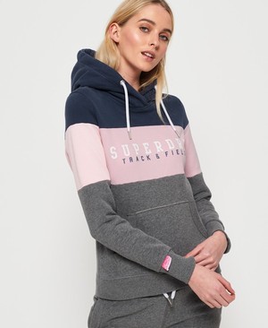 Superdry Track & Field Colour Block Női Kapucnis Pulóver Sötét Szürke | ULXDM8176